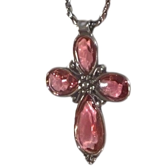 BRIGHTON 3 PIECE SET -LaVie Iridescent Pink Crystal Cross w/ Earrings & Bracelet - Picture 4 of 15